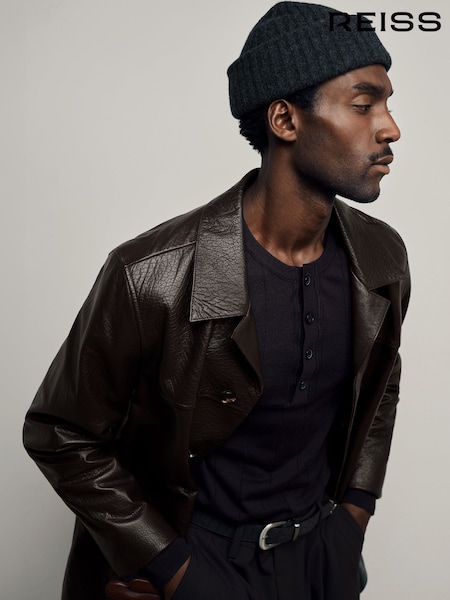 Dark Brown - Regular Reiss Wilson Leather Trench Jacket