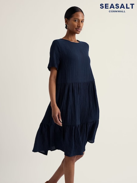knee length dresses for ladies Seasalt Ladies Secret Cove 3/4 Sleeve Midi Dress Woodblock Bloom Marit