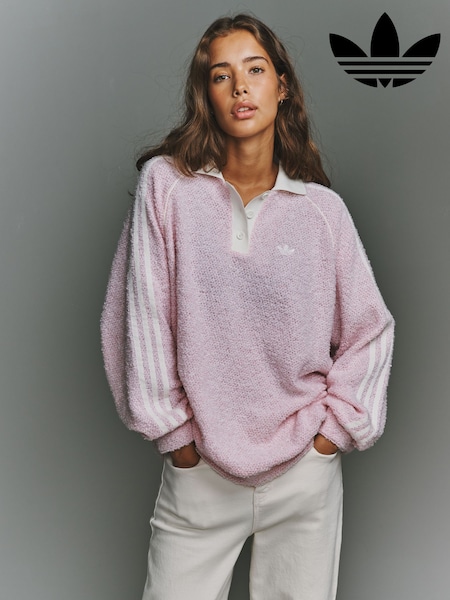 Pink - Adidas Originals Boucle Oversized Crew Neck Polo Shirt
