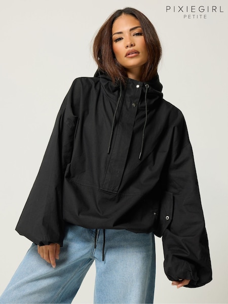 Black - Pixiegirl Petite Overhead Half Zip Windbreaker Jacket