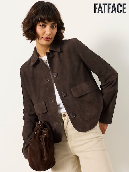 Chocolate Brown - Fatface Suede Jacket
