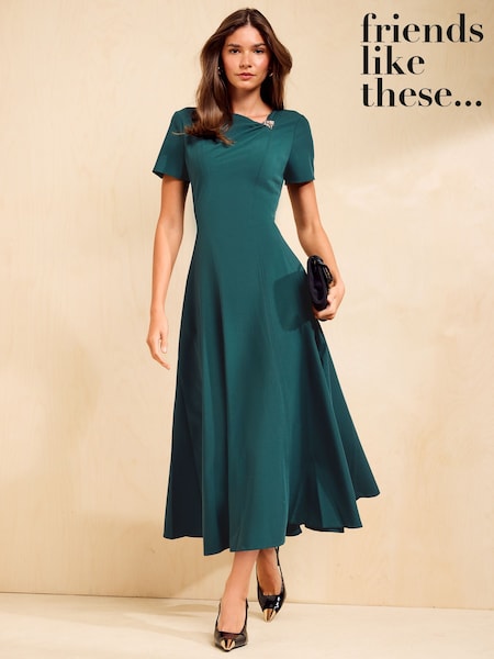 Green - Friends Like These Seam Detail Hardware Midi Dress