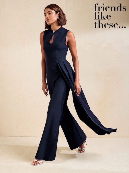 Navy - Friends Like These Premium Drape Wide Leg Jumpsuit