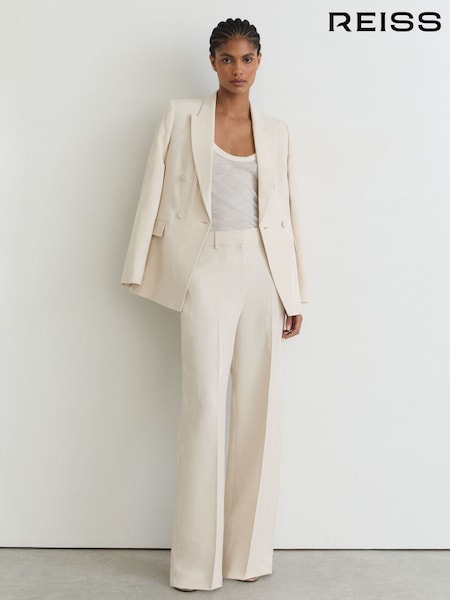 White - Reiss Ottie Jacquard Wide-leg Suit Trousers