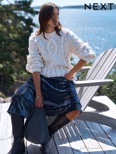 Ecru - Cable Hand Knit Crew Neck Jumper