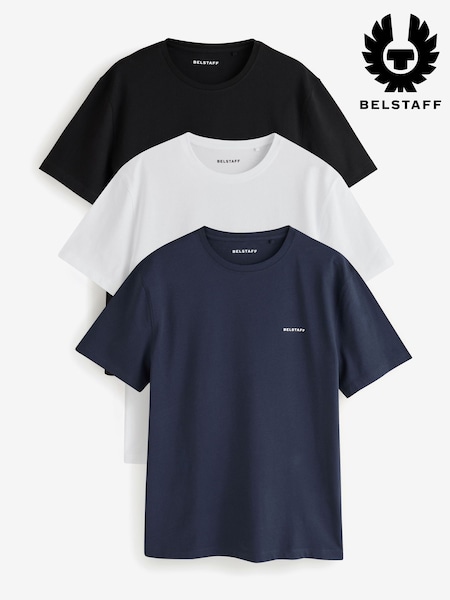 Black/Navy - Regular Belstaff Crew Neck Short Sleeve T-shirts 3 Pack