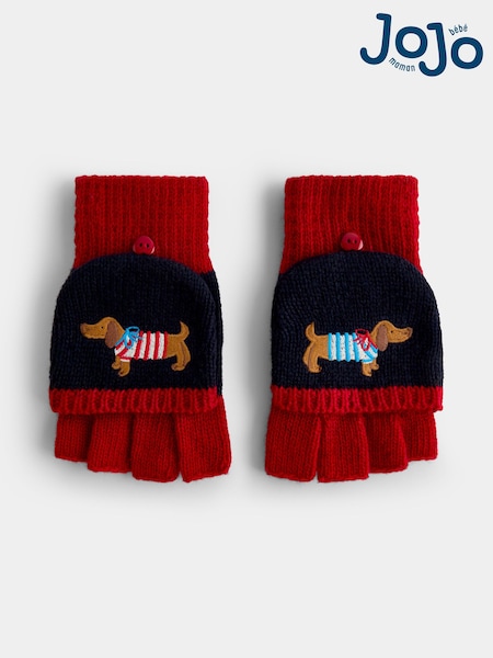 Navy Dachshund - Jojo Maman Bébé Convertible Mittens