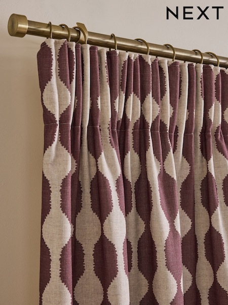 Wiggle Print Touch Of Linen Pencil Pleat Lined Curtains