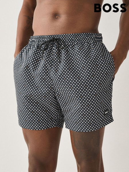 Brown - Regular Boss Vibe Printed Swim Shorts