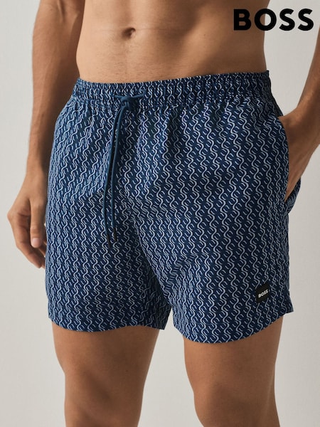 Blue - Regular Boss Vibe Printed Swim Shorts