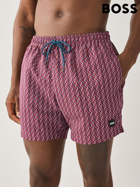 Red - Regular Boss Vibe Printed Swim Shorts