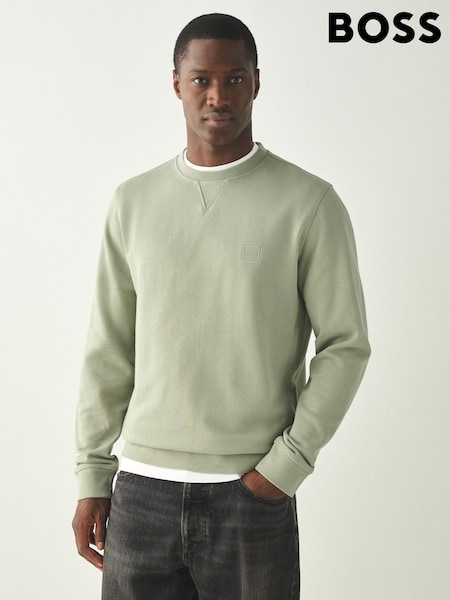 Green - Regular Boss Westart Crew Neck Logo Sweatshirt