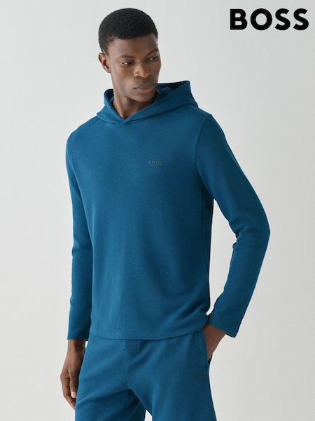 Teal Blue - Regular Boss Waffle Logo Long Sleeve Hoodie
