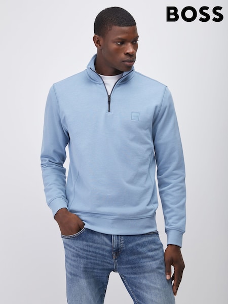 Blue - Regular Boss Zetrust Regular-fit Logo Quarter Zip Sweatshirt