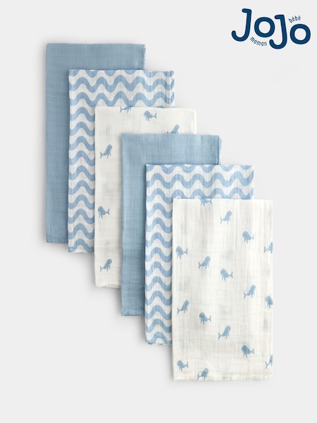 Blue Whale - Jojo Maman Bébé 6-pack Soft Muslins