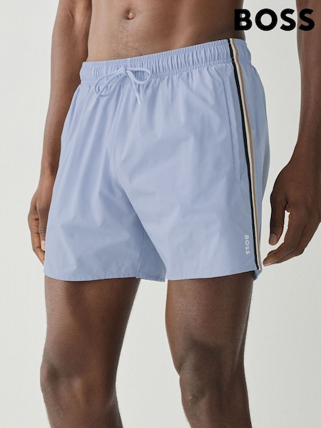 Blue - Regular Boss Iconic Side Stripe Logo Swim Shorts