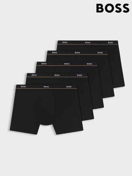 Black - Regular Boss Essential Logo Hipster Boxers 5 Pack