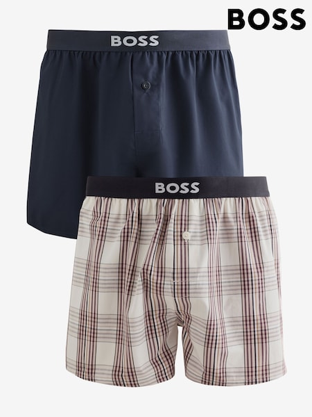 White - Regular Boss Tartan Classic Logo Hipster Boxers Set 2 Pack