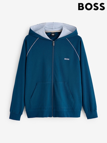 Navy Blue - Regular Boss Contrast Logo Zip Through Hoodie