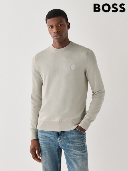 Natural - Regular Boss Regular Fit Kanovano Crew Neck Cotton Cashmere Logo Jumper