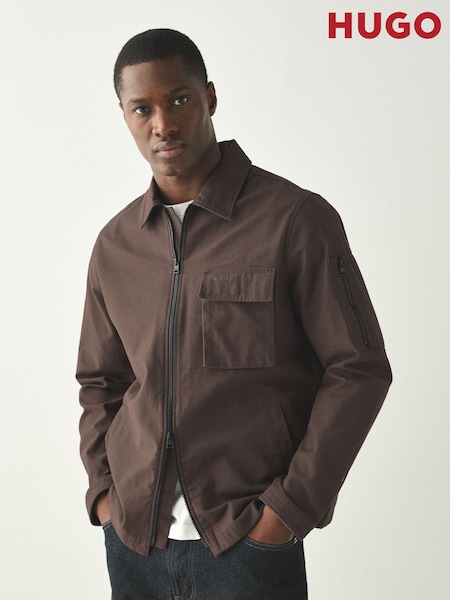 Brown - Regular Hugo Regular Fit Zip Through Overshirt