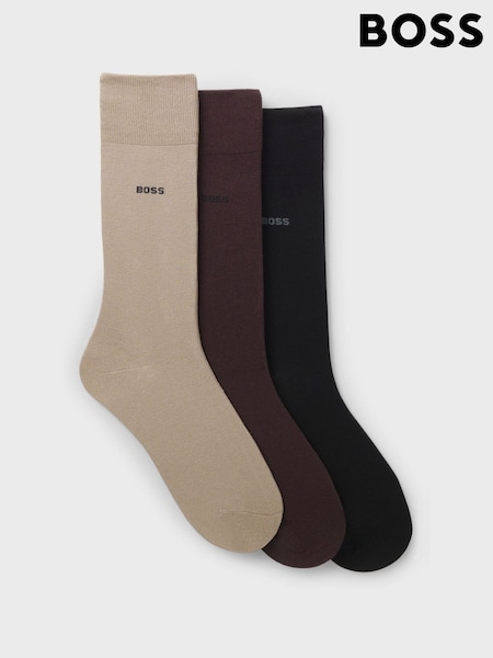 Brown - Regular Boss Logo Socks 3 Pack