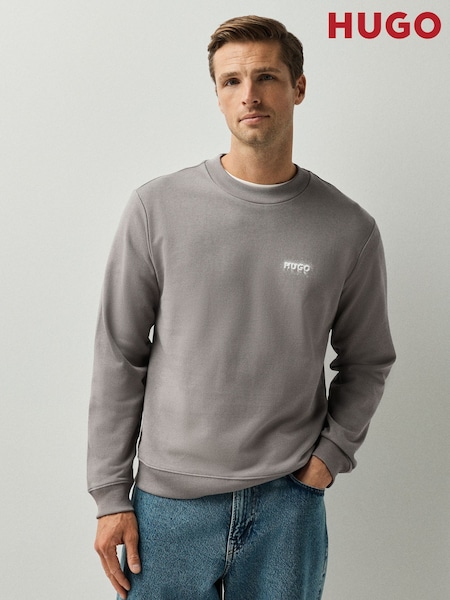 Grey - Regular Hugo Noda Crew Neck Logo Sweat Top