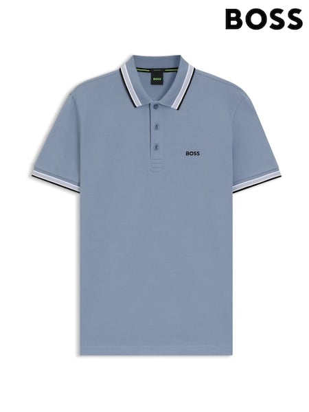 Steel Blue - Regular Boss Regular-fit Paddy Tipped Collar Polo Shirt