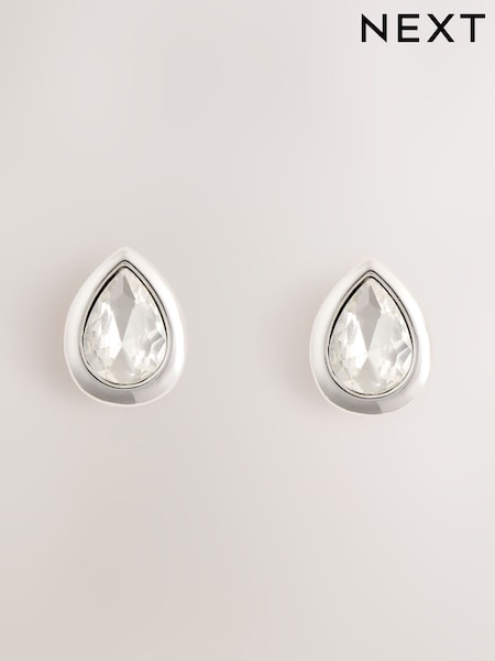 Silver Tone Pear - Stud Earrings