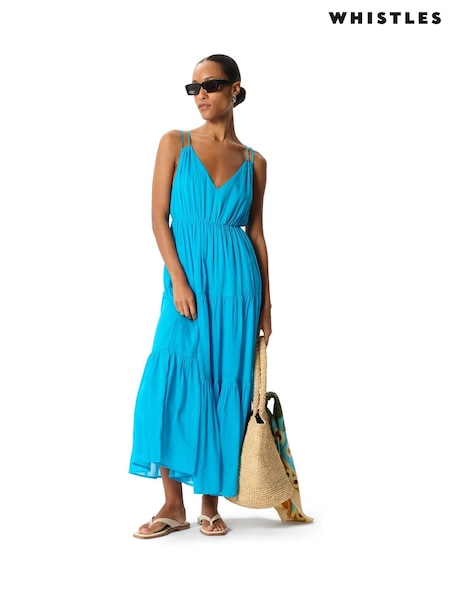 Blue - Whistles Petite Cotton Maxi V-neck Sundress