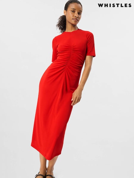 Red - Whistles Gathered Jersey Midi Dress
