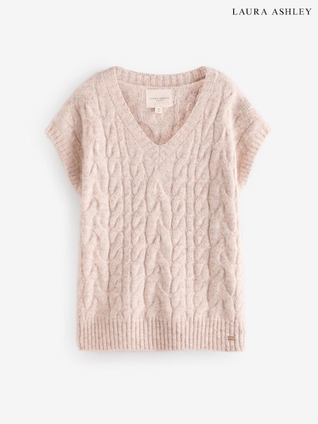 Oatmeal - Laura Ashley Cable V-neck Slouch Knitted Tank Top