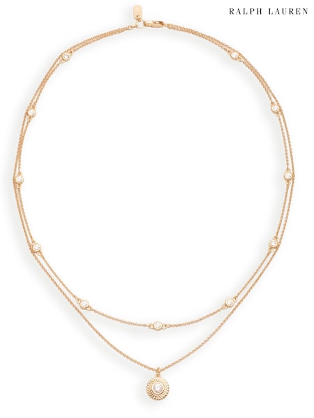 Gold - Lauren Ralph Lauren Pavé Herringbone Double Necklace