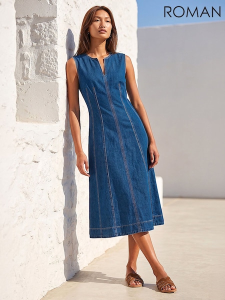 Blue - Roman Panel Detail Midi Dress