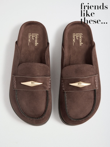 Chocolate Brown Gold Hardware - Friends Like These Faux Suede Loafers Slip On Casual Footbed