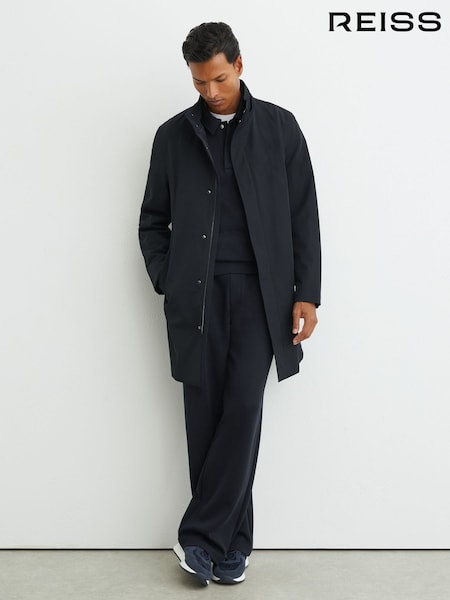 Navy - Regular Reiss Hilson Hybrid Gilet-insert Overcoat With Detachable Hood