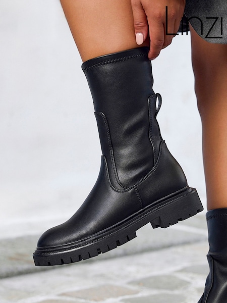 Black - Linzi Peggy Pull On Mid Chelsea Boots