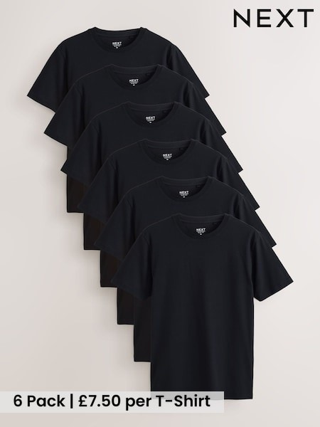 Black - Slim Fit Essential Cotton T-shirts 6 Pack