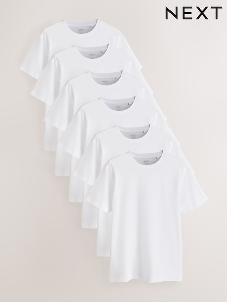 White - Slim Fit Essential Cotton T-shirts 6 Pack