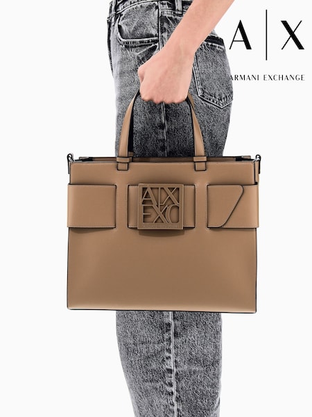 Brown - Armani Exchange Logo Tote Bag