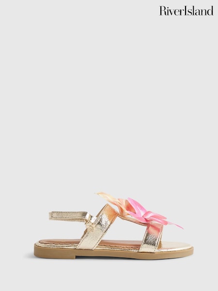 Gold - River Island Flower Metallic Sandals
