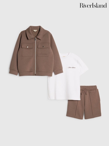 Grey - River Island Scuba Harrington Jacket & Shorts 3 Piece Set