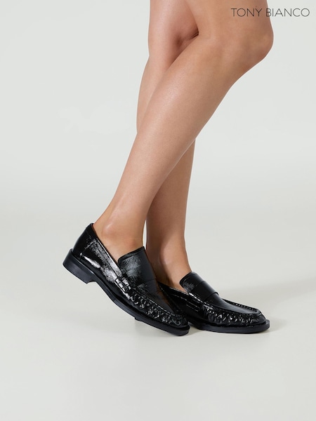 Black - Tony Bianco Square Toe Leather Loafers