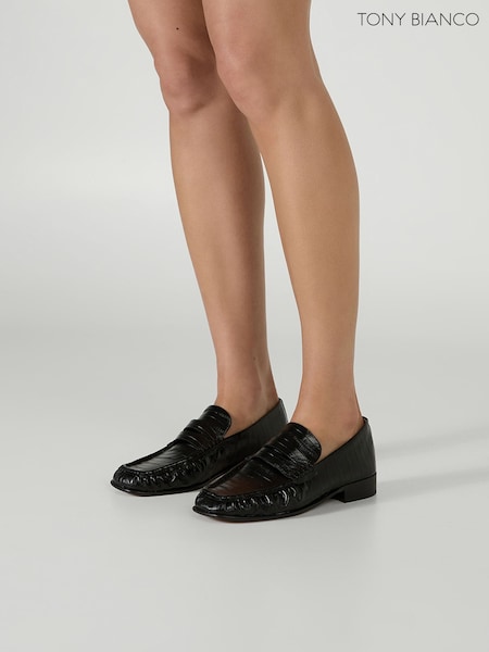 Black - Tony Bianco Leather Gomez Square Toe Loafers