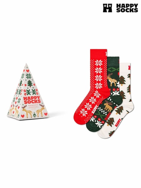 Red - Regular Happy Socks Holiday Sweater Socks Gift Set 3 Pack