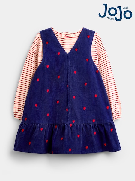Navy Blue Rose Embroidered - Jojo Maman Bébé Pinny And Top Set