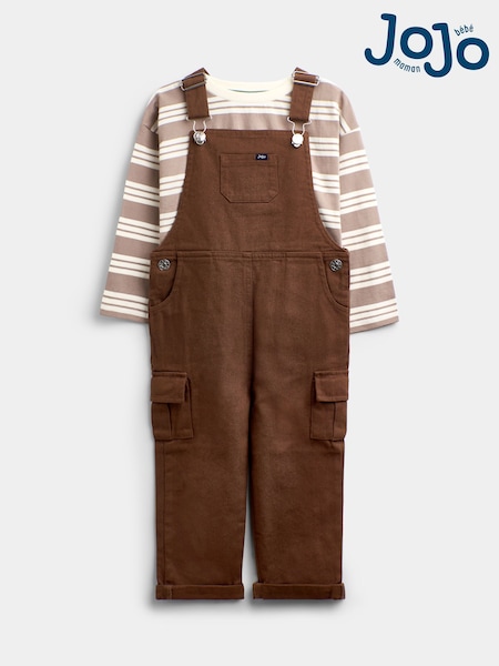 Brown Stripe - Jojo Maman Bébé Top & Twill Dungaree Set