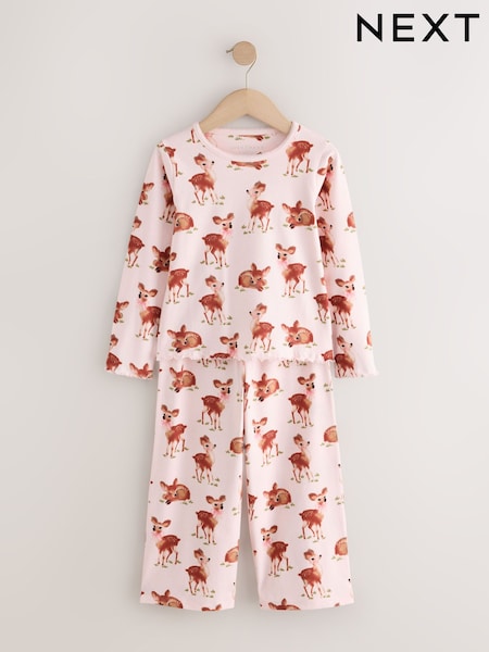 Pink Deer Print Ribbon Wrapped - Wide Leg Pyjamas 1 Pack (3-8yrs)