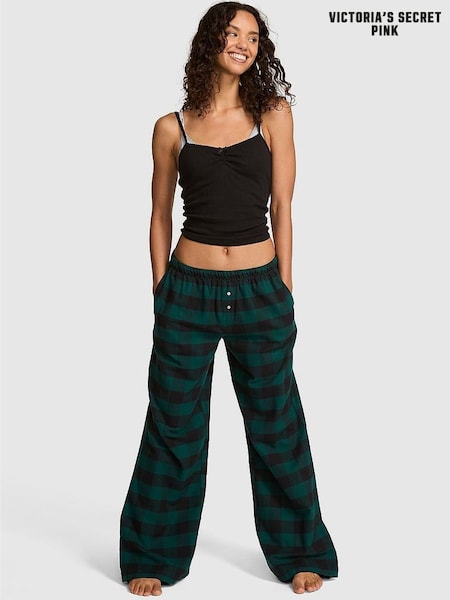 Dark Garden Green Tartan - Victoria's Secret Pink Flannel Pyjama Bottoms