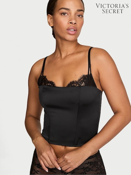 Black - Victoria's Secret Satin Lace Trim Corset Top